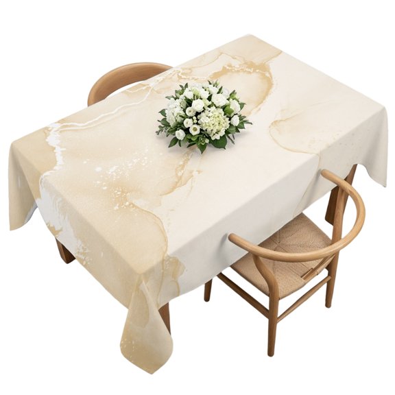 Rectangle Tablecloth, Abstract Cream White Marble Texture Waterproof Table Cloth 60x120 in Watercolor Fluid Art Washable Spillproof Table Cover for Kitchen Dining Party Decor Outdoor Camping