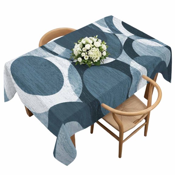 Rectangle Tablecloth, Abstract Denim Blue Circle Waterproof Table Cloth 60x120 in Abstract Geometric Art Washable Spillproof Table Cover for Kitchen Dining Party Decor Outdoor Camping