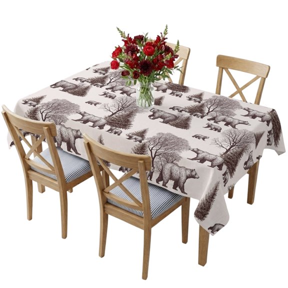 Rectangle Tablecloth,Abstract Forest Bear Tree Waterproof Oil-Proof Table Cloth Kitchen Dining Tables Cover for Indoor Outdoor Wedding Holiday Party Decor,Natural Plants