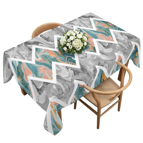 Rectangle Tablecloth, Abstract Geometric Zigzag Chevron Waterproof Table Cloth 60x120 in Modern Marble Texture Washable Spillproof Table Cover for Kitchen Dining Party Decor Outdoor Camping