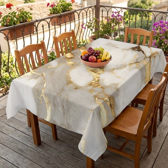 Rectangle Tablecloth,Abstract Marble Stone Texture Art Waterproof Oil-Proof Table Cloth Kitchen Dining Tables Cover for Indoor Outdoor Wedding Holiday Party Decor,Gold Beige