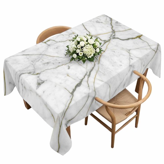 Rectangle Tablecloth, Abstract Marble Texture Waterproof Table Cloth 60x120 in Gray Stone with Stripes Washable Spillproof Table Cover for Kitchen Dining Party Decor Outdoor Camping