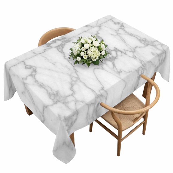Rectangle Tablecloth, Abstract Marble Texture Waterproof Table Cloth 60x120 in Modern Stone White Gray Washable Spillproof Table Cover for Kitchen Dining Party Decor Outdoor Camping