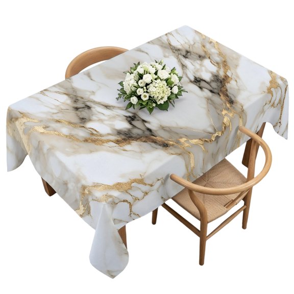 Rectangle Tablecloth, Abstract Natural Art Marble Pattern Waterproof Table Cloth 60x120 in Stone Texture Gpld Stripe Washable Spillproof Table Cover for Kitchen Dining Party Decor Outdoor Camping