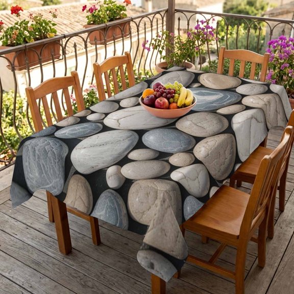 Rectangle Tablecloth,Abstract Natural Grey Cobblestone Waterproof Oil-Proof Table Cloth Kitchen Dining Tables Cover for Indoor Outdoor Wedding Holiday Party Decor,Modern Grey Pebble Stone
