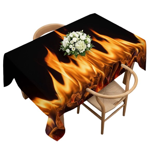 Rectangle Tablecloth, Abstract Orange Flame on Black Waterproof Table Cloth 60x120 in Flickering Fire Pattern Washable Spillproof Table Cover for Kitchen Dining Party Decor Outdoor Camping