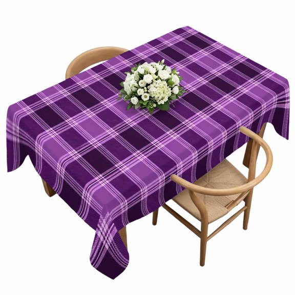 Rectangle Tablecloth, Abstract Purple Ombre Checkered Waterproof Table Cloth 60x120 in Modern Minimalist Buffalo Plaid Washable Spillproof Table Cover for Kitchen Dining Party Decor Outdoor Camping