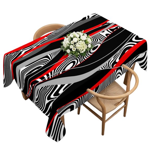Rectangle Tablecloth, Abstract Red Black Stripe Waterproof Table Cloth 60x120 in Zebra Animal Print Texture Washable Spillproof Table Cover for Kitchen Dining Party Decor Outdoor Camping
