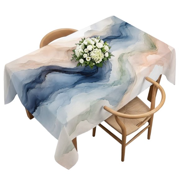 Rectangle Tablecloth, Abstract Watercolor Wavy Stripe Waterproof Table Cloth 60x120 in Fluid Gradient Texture Washable Spillproof Table Cover for Kitchen Dining Party Decor Outdoor Camping