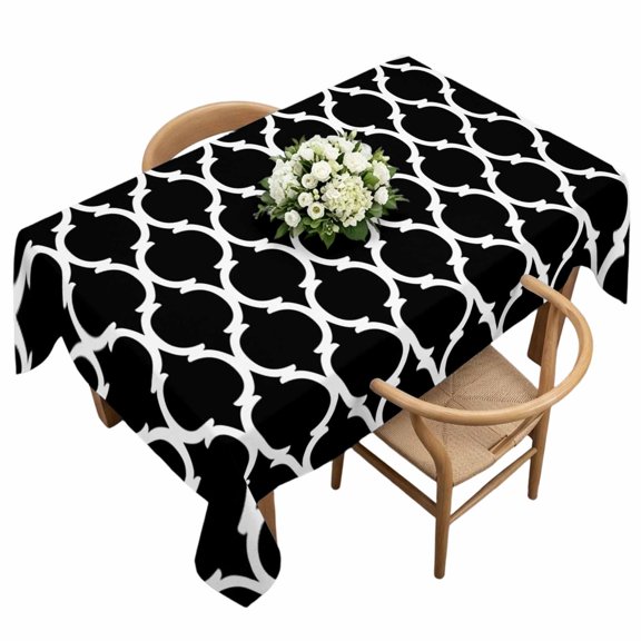 Rectangle Tablecloth, Abstract White Morocco Pattern Waterproof Table Cloth 60x120 in Black Background Washable Spillproof Table Cover for Kitchen Dining Party Decor Outdoor Camping