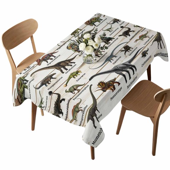 Rectangle Tablecloth, Animal Dinosaur Waterproof Table Cloth 60x102 in Retro Wood Board Background Washable Spillproof Table Cover for Kitchen Dining Party Decor Outdoor Camping