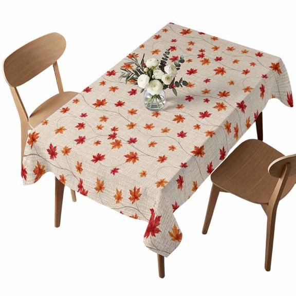 Rectangle Tablecloth, Autumn Thanksgiving Maple Leaf Waterproof Table Cloth 52x70 in Seamless Leaves Farm Linen Washable Spillproof Table Cover for Kitchen Dining Party Decor Outdoor Camping