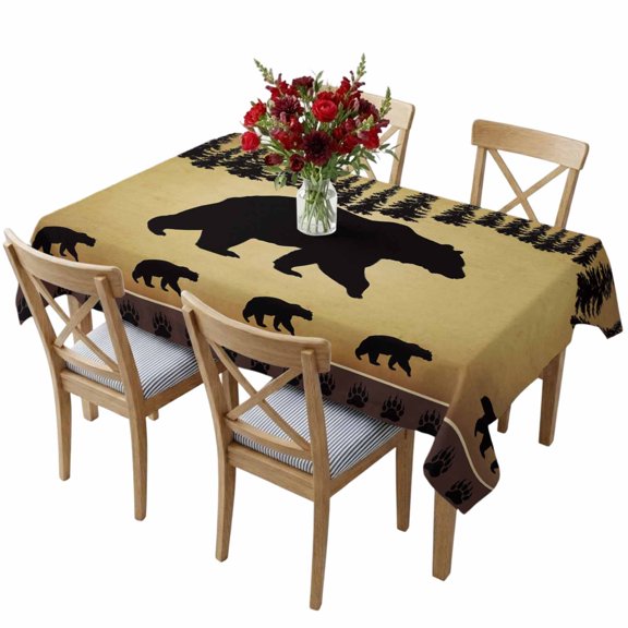 Rectangle Tablecloth,Bear Animal Pattern Silhouette Jungle Forest Waterproof Oil-Proof Table Cloth Kitchen Dining Tables Cover for Indoor Outdoor Wedding Holiday Party Decor,Retro Brown Gradient