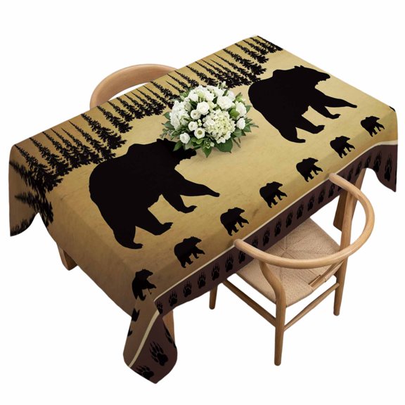 Rectangle Tablecloth, Bear Animal Silhouette Jungle Forest Waterproof Table Cloth 60x120 in Retro Brown Gradient Washable Spillproof Table Cover for Kitchen Dining Party Decor Outdoor Camping
