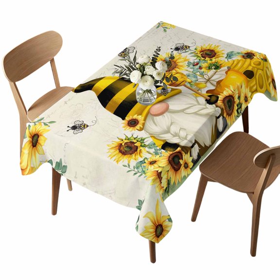 Rectangle Tablecloth, Bee Dwarf Watercolor Sunflower Waterproof Table Cloth 60x102 in Retro Letter Country Floral Washable Spillproof Table Cover for Kitchen Dining Party Decor Outdoor Camping