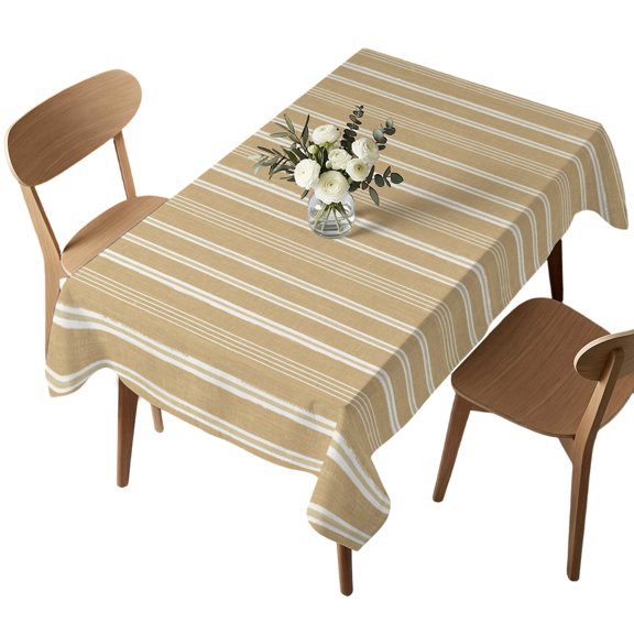 Rectangle Tablecloth, Beige Sand Minimalist Striped Waterproof Table Cloth 60x102 in Neutral Geometric Lines Washable Spillproof Table Cover for Kitchen Dining Party Decor Outdoor Camping