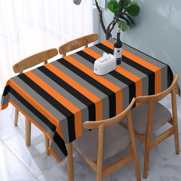 Rectangle Tablecloth Black, Charcoal Grey and Orange Stripes Oblong Table Cover Washable Table Cloths for Kitchen Dinning Party Tabletop Modern Decoration 60 x 84inch
