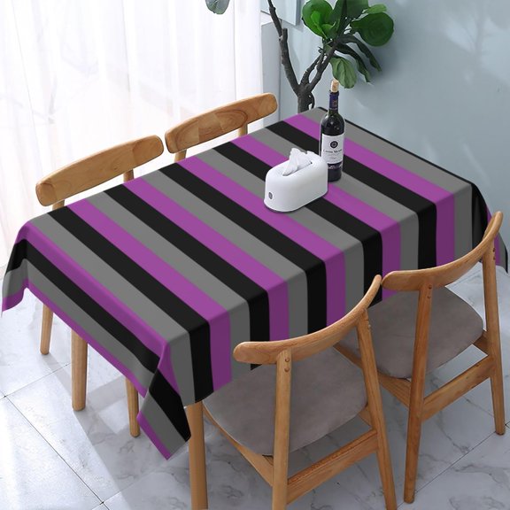 Rectangle Tablecloth Black, Charcoal Grey and Purple Stripes Oblong Table Cover Washable Table Cloths for Kitchen Dinning Party Tabletop Modern Decoration 60 x 84inch
