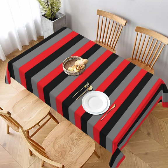 Rectangle Tablecloth Black, Charcoal Grey and Red Stripes Oblong Table Cover Washable Table Cloths for Kitchen Dinning Party Tabletop Modern Decoration 60 x 102inch