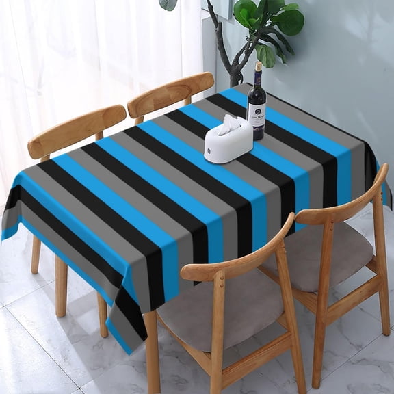 Rectangle Tablecloth Black, Charcoal Grey and Turquoise Stripes Oblong Table Cover Washable Table Cloths for Kitchen Dinning Party Tabletop Modern Decoration 60 x 84inch