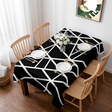 Rectangle Tablecloth,Black Geometric Abstract Line Waterproof Oil-Proof Table Cloth Kitchen Dining Tables Cover for Indoor Outdoor Wedding Holiday Party Decor,Minimalist Modern Style