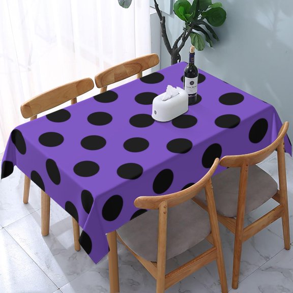 Rectangle Tablecloth Black Polka Dots on Lavender Oblong Table Cover Washable Table Cloths for Kitchen Dinning Party Tabletop Modern Decoration 60 x 84inch