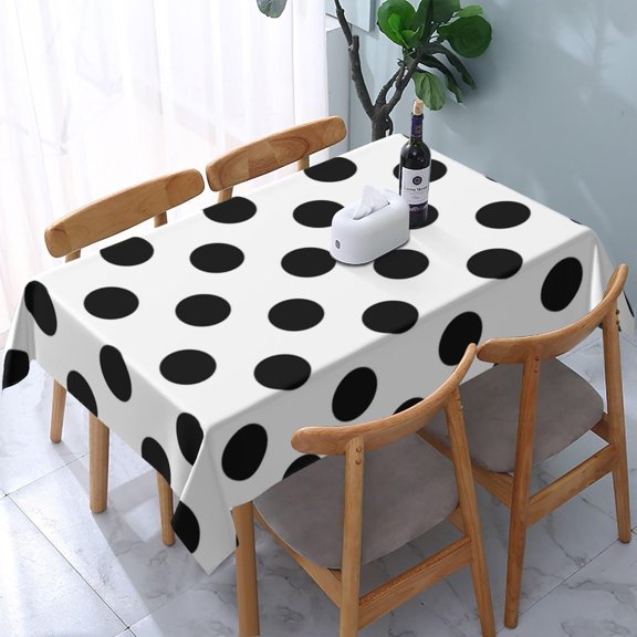 Rectangle Tablecloth Black Polka Dots on White Oblong Table Cover Washable Table Cloths for Kitchen Dinning Party Tabletop Modern Decoration 60 x 84inch