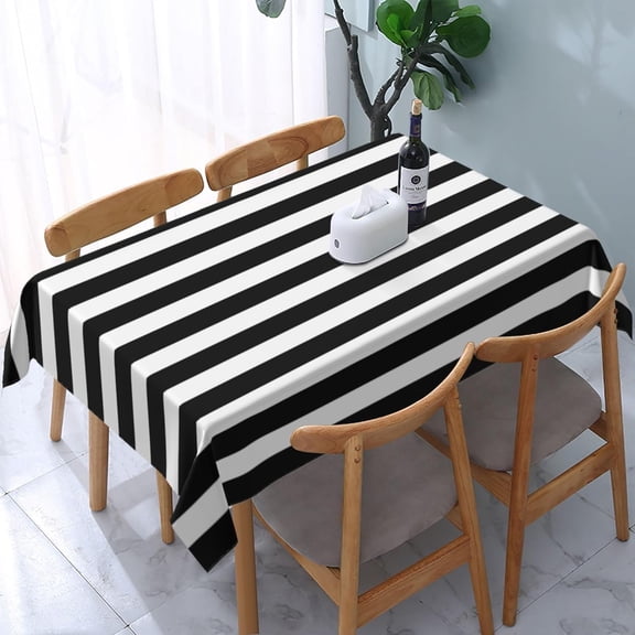 Rectangle Tablecloth Black and White Candy Stripes Oblong Table Cover Washable Table Cloths for Kitchen Dinning Party Tabletop Modern Decoration 60 x 84inch