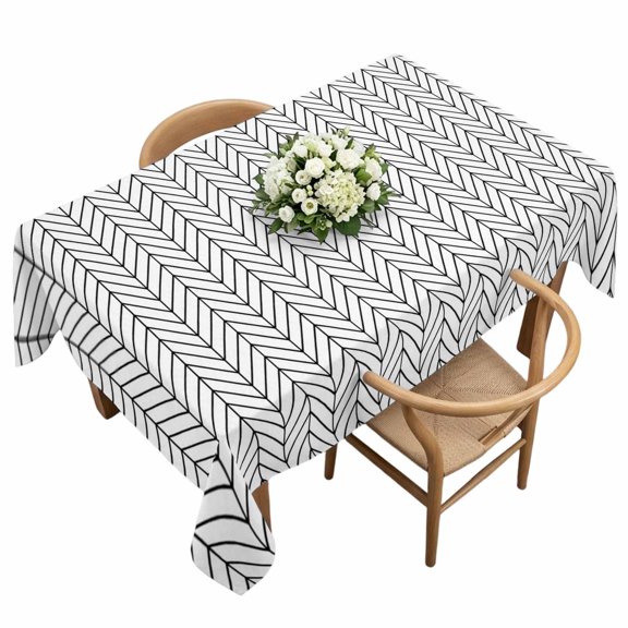 Rectangle Tablecloth, Black White Chevron Texture Waterproof Table Cloth 60x120 in Modern Minimalist Geometric Art Washable Spillproof Table Cover for Kitchen Dining Party Decor Outdoor Camping