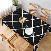 Rectangle Tablecloth Black White Geometric Squares Oblong Table Cover Washable Table Cloths for Kitchen Dinning Party Tabletop Modern Decoration 60 x 102inch
