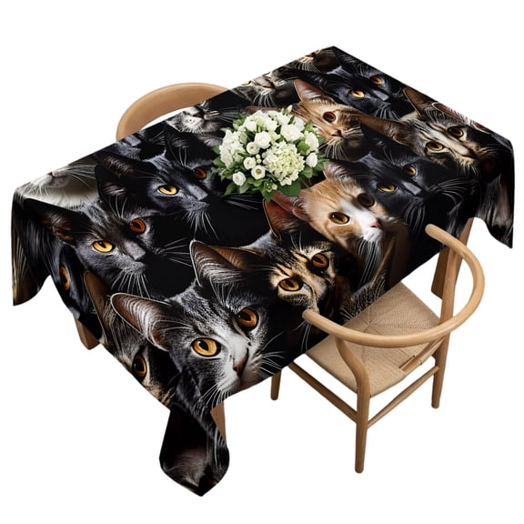 Rectangle Tablecloth, Black White Pet Cat Waterproof Table Cloth 60x120 in Cat's Eyes Washable Spillproof Table Cover for Kitchen Dining Party Decor Outdoor Camping