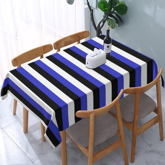 Rectangle Tablecloth Blue Black White Stripes Oblong Table Cover Washable Table Cloths for Kitchen Dinning Party Tabletop Modern Decoration 60 x 84inch