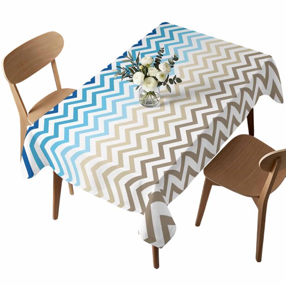 Rectangle Tablecloth, Blue Gradient Ripple Zigzag Chevron Waterproof Table Cloth 52x70 in Abstract Geometric Washable Spillproof Table Cover for Kitchen Dining Party Decor Outdoor Camping