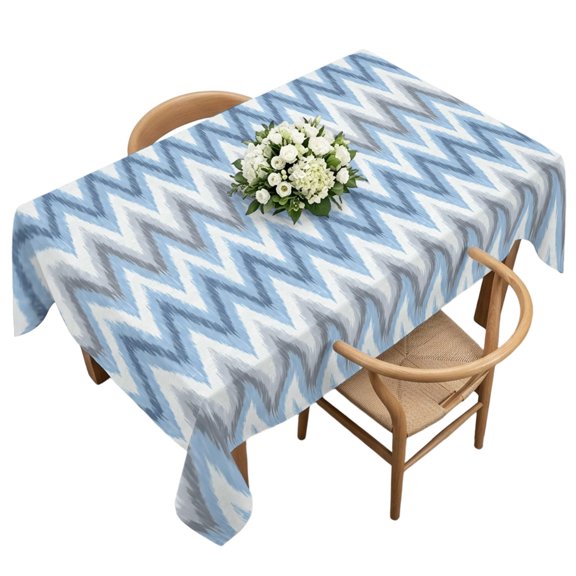 Rectangle Tablecloth, Blue Gray Zigzag Chevron Waterproof Table Cloth 60x120 in Abstract Geometric Water Ripple Washable Spillproof Table Cover for Kitchen Dining Party Decor Outdoor Camping