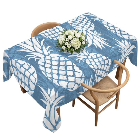 Rectangle Tablecloth, Blue White Pineapple Waterproof Table Cloth 60x120 in Minimalist Fruit Pattern Washable Spillproof Table Cover for Kitchen Dining Party Decor Outdoor Camping