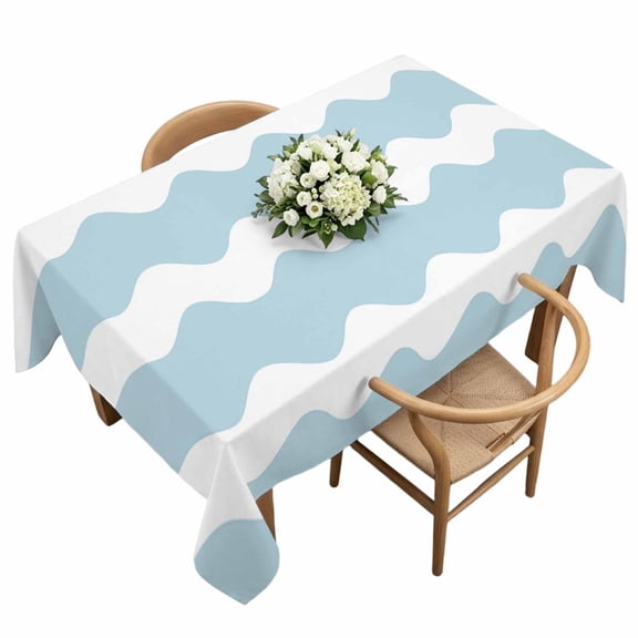 Rectangle Tablecloth, Blue White Ripple Striped Waterproof Table Cloth 60x120 in Classic Wave Stripes Washable Spillproof Table Cover for Kitchen Dining Party Decor Outdoor Camping
