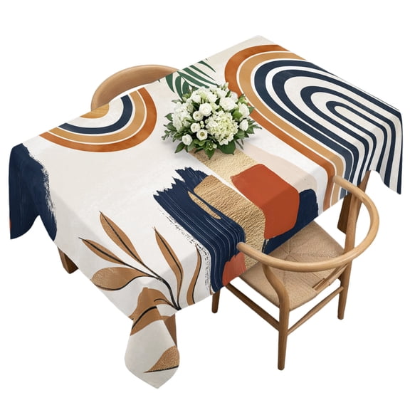 Rectangle Tablecloth, Boho Arch Sun Tropical Leaves Waterproof Table Cloth 60x120 in Terracotta Aesthetic Nordic Style Washable Spillproof Table Cover for Kitchen Dining Party Decor Outdoor Camping