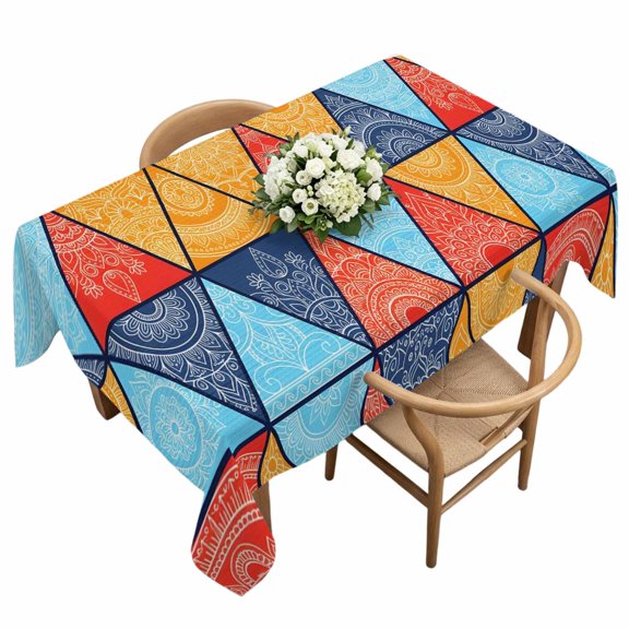 Rectangle Tablecloth, Boho Triangle Color Block Waterproof Table Cloth 60x120 in Abstract Geometric Washable Spillproof Table Cover for Kitchen Dining Party Decor Outdoor Camping