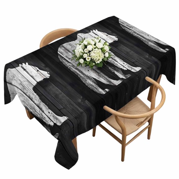 Rectangle Tablecloth, Brown Bear Silhouette Waterproof Table Cloth 60x120 in Retro Wooden Board Background Washable Spillproof Table Cover for Kitchen Dining Party Decor Outdoor Camping
