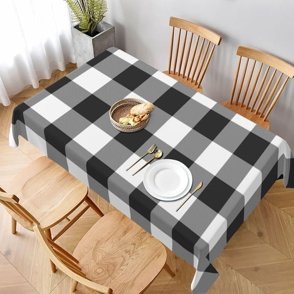 Rectangle Tablecloth, Buffalo Plaid White Scottish Clan Tartan Stain-Resistant, Wrinkle-Free, Washable Cover for Dining, Parties, and Wedding 60x84in