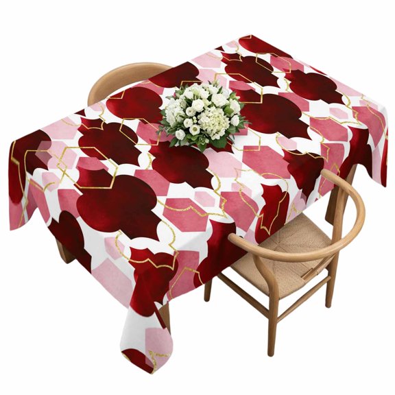 Rectangle Tablecloth, Burgundy Red Moroccan Texture Waterproof Table Cloth 60x120 in Retro Geometric Pattern Washable Spillproof Table Cover for Kitchen Dining Party Decor Outdoor Camping
