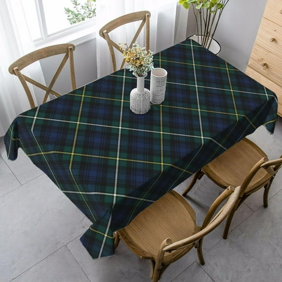 Rectangle Tablecloth, Campbell Clan Tartan Navy Blue and Green Plaid Stain Resistant, Wrinkle Free, Washable Polyester Cover for Dining, Parties, and Camping