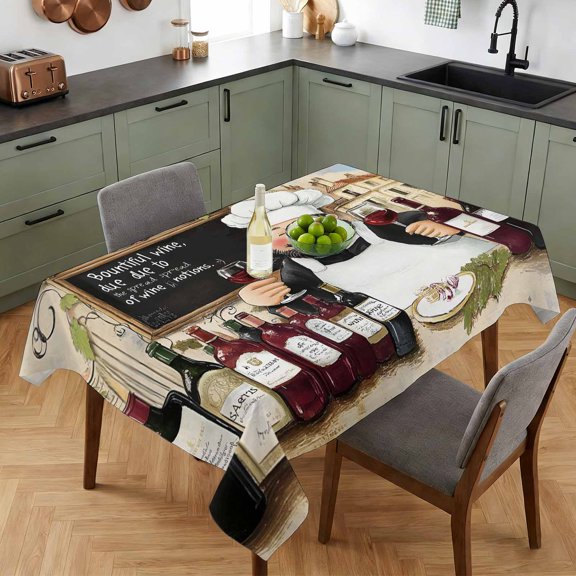 Rectangle Tablecloth,Cartoon Country Chef Red Wine Waterproof Oil-Proof Table Cloth Kitchen Dining Tables Cover for Indoor Outdoor Wedding Holiday Party Decor,Farmhouse Cooking Theme