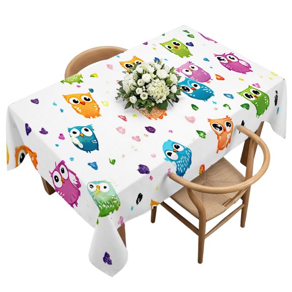Rectangle Tablecloth, Cartoon Cute Blue Yellow Owl Waterproof Table Cloth 60x120 in Abstract Animal Washable Spillproof Table Cover for Kitchen Dining Party Decor Outdoor Camping