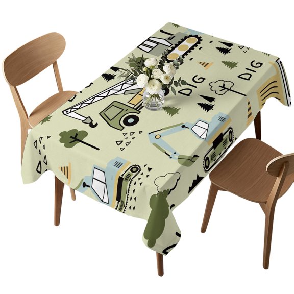 Rectangle Tablecloth, Cartoon Tractor Green Digger Shovel Waterproof Table Cloth 60x102 in Cute Truck Car Themed Washable Spillproof Table Cover for Kitchen Dining Party Decor Outdoor Camping