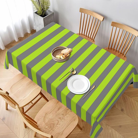 Rectangle Tablecloth Charcoal Grey and Lime Green Stripes Oblong Table Cover Washable Table Cloths for Kitchen Dinning Party Tabletop Modern Decoration 60 x 102inch
