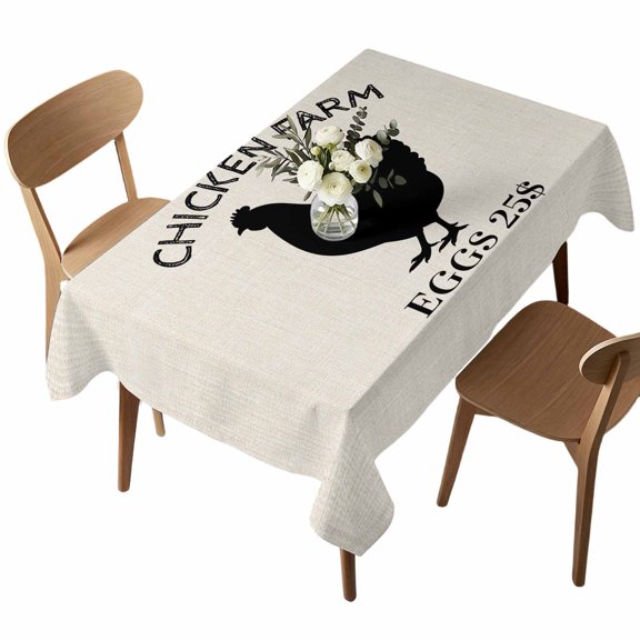 Rectangle Tablecloth, Chicken Farm Words on Linen Waterproof Table Cloth 60x84 in Country Chook Washable Spillproof Table Cover for Kitchen Dining Party Decor Outdoor Camping