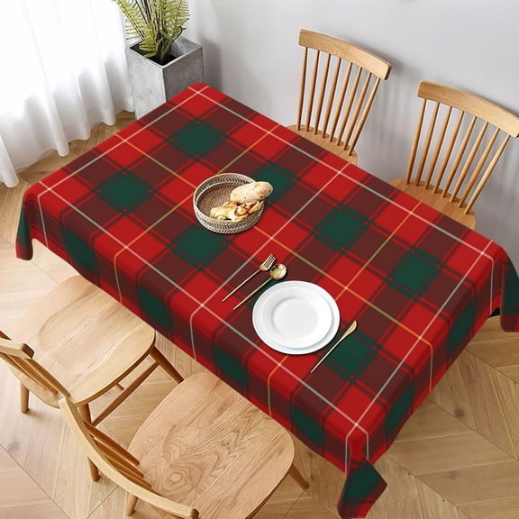 Rectangle Tablecloth, Clan MacPhee Tartan Red and Forest Green Plaid Stain-Resistant, Wrinkle-Free, Washable Cover for Dining, Parties, and Wedding 60x84in
