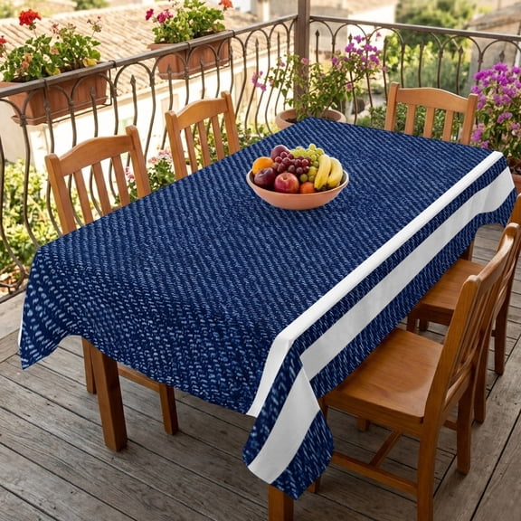 Rectangle Tablecloth,Classic Denim Texture Navy Blue Waterproof Oil-Proof Table Cloth Kitchen Dining Tables Cover for Indoor Outdoor Wedding Holiday Party Decor,Modern Minimalist Stripes