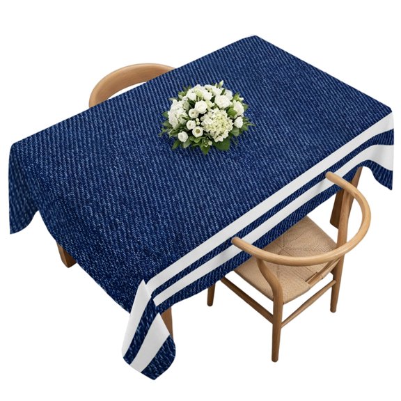 Rectangle Tablecloth, Classic Denim Texture Navy Blue Waterproof Table Cloth 60x120 in Modern Minimalist Stripes Washable Spillproof Table Cover for Kitchen Dining Party Decor Outdoor Camping